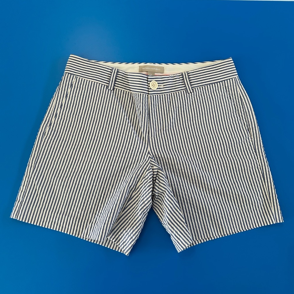 Banana Republic Navy and White Striped Women's Shorts